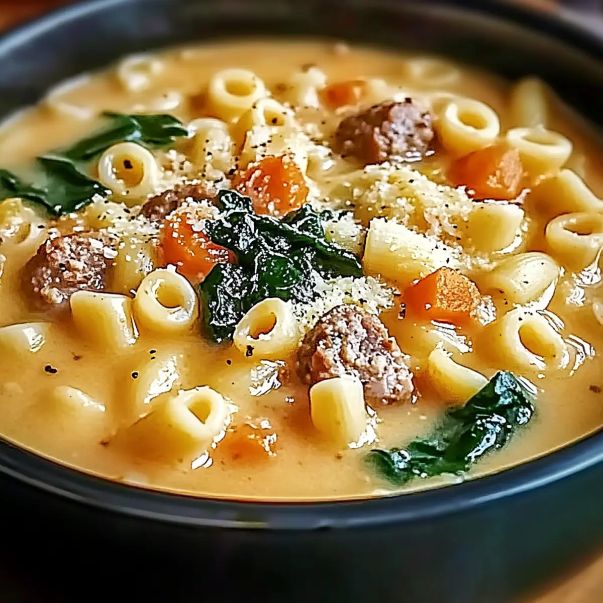 Creamy Parmesan Italian Sausage Ditalini Soup
