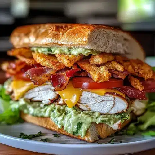 Chicken Club Sandwich with Crispy Bacon and Avocado Ranch Spread