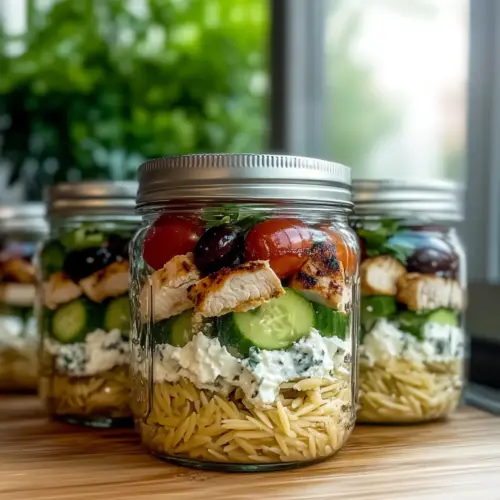 Greek Chicken & Orzo Salad Jars