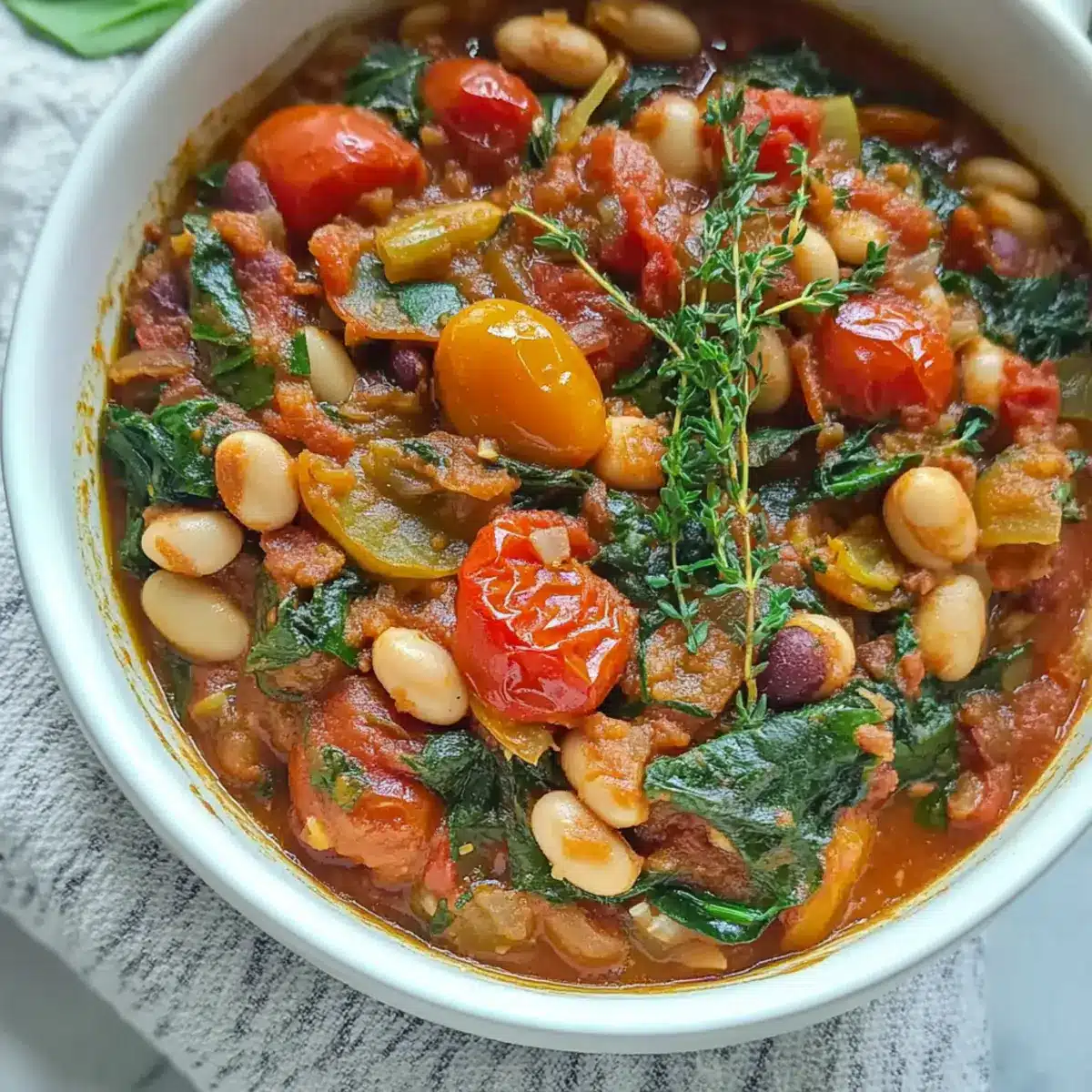 Roasted Tomato, White Bean and Spinach Stew