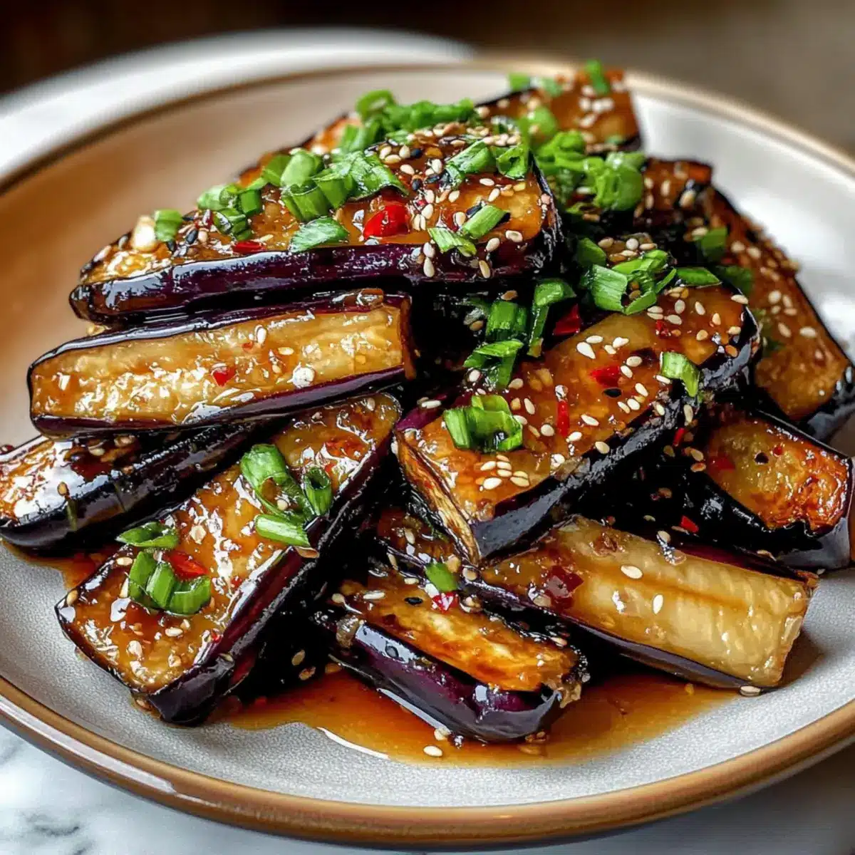 Crispy Eggplant Tossed in Garlic Soy Glaze