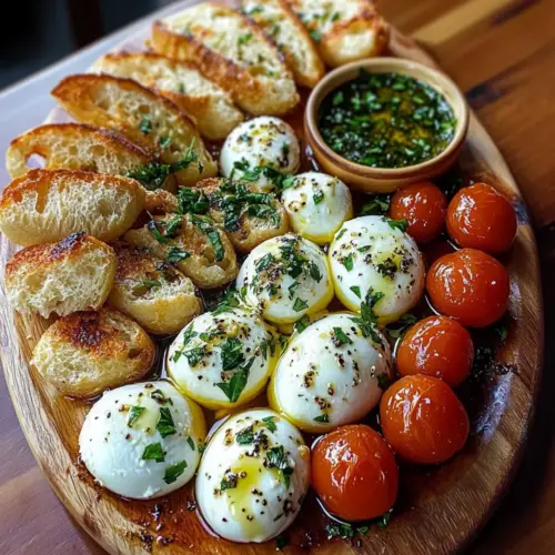 Marinated Mozzarella & Burrata Tapas Board with Garlic Breadsticks