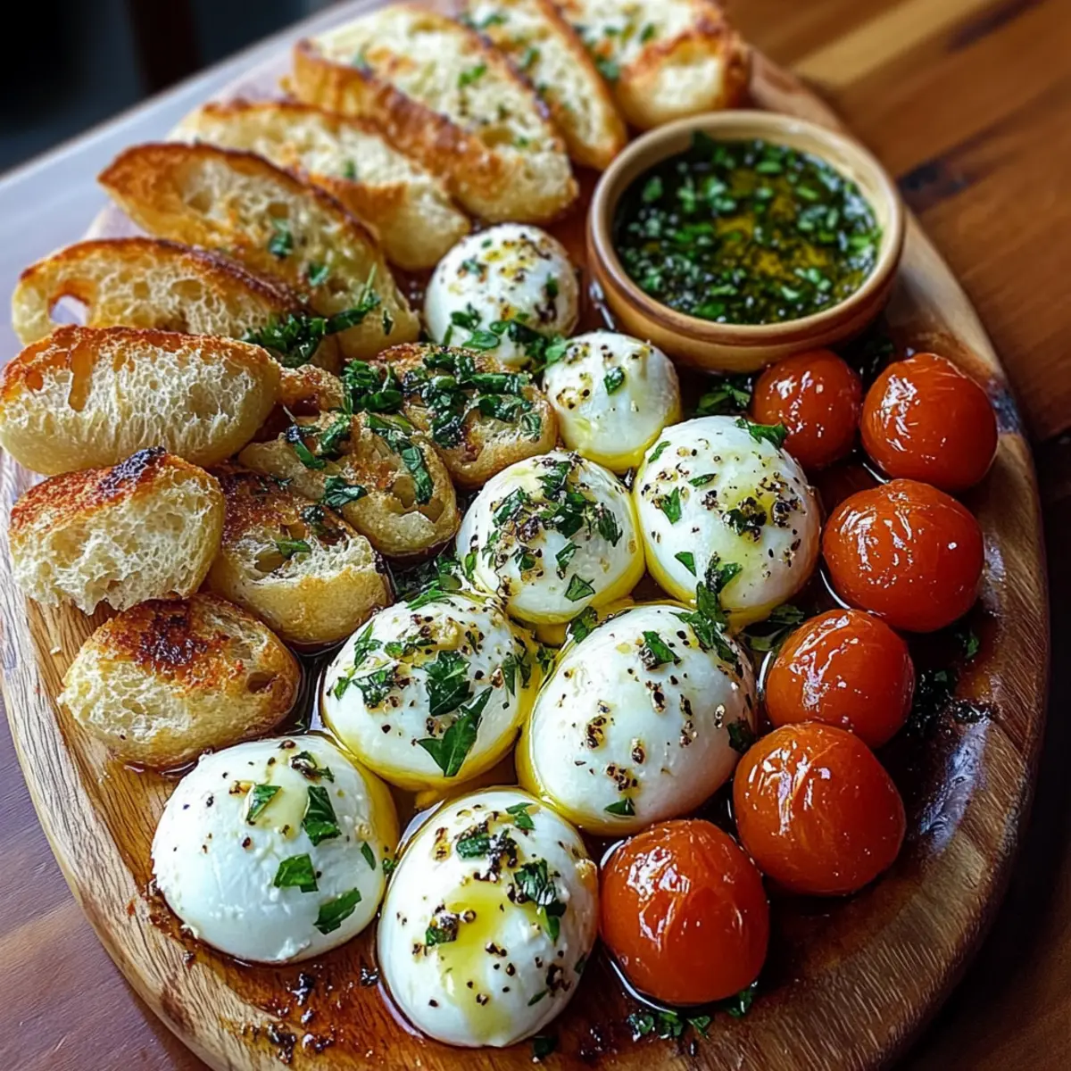 Marinated Mozzarella & Burrata Tapas Board with Garlic Breadsticks