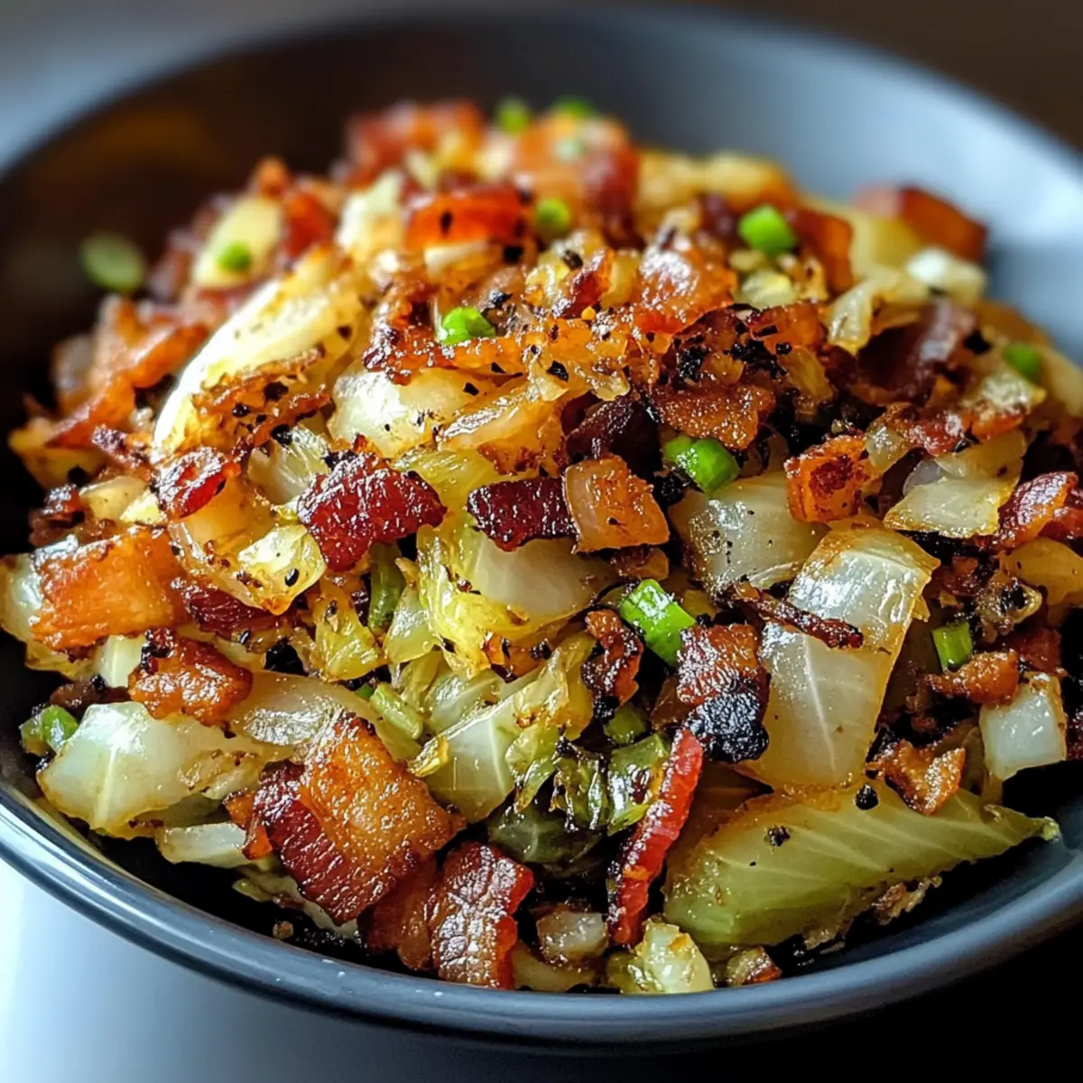 Fried Cabbage with Bacon, Onion, and Garlic