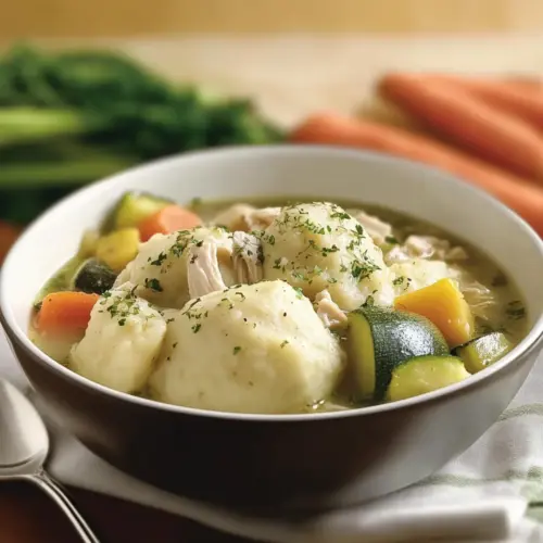 Summer Chicken Soup with Biscuit Dumplings