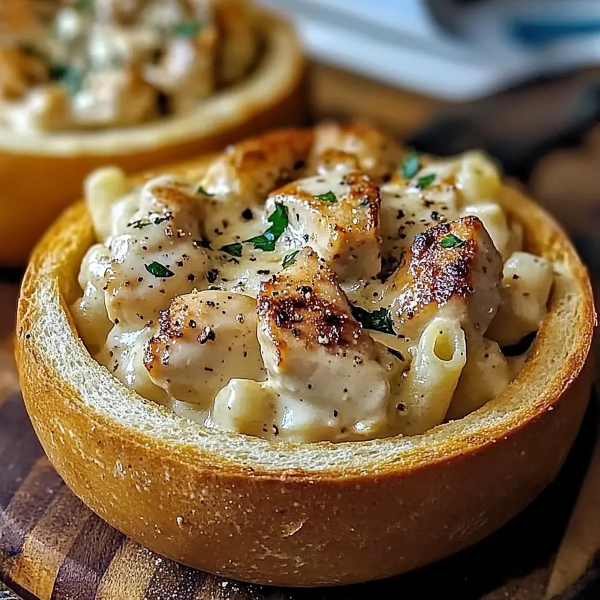 Chicken Alfredo Garlic Bread Bowls
