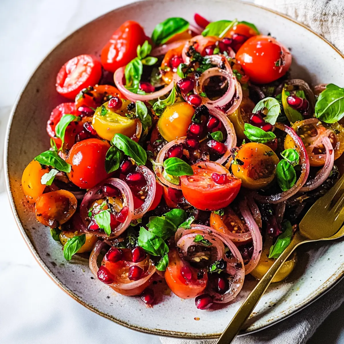 Tomato Pomegranate Salad with Black Lime Onions
